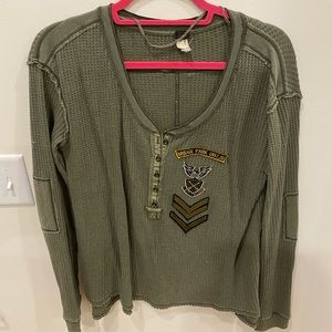 Army green shirt with patches